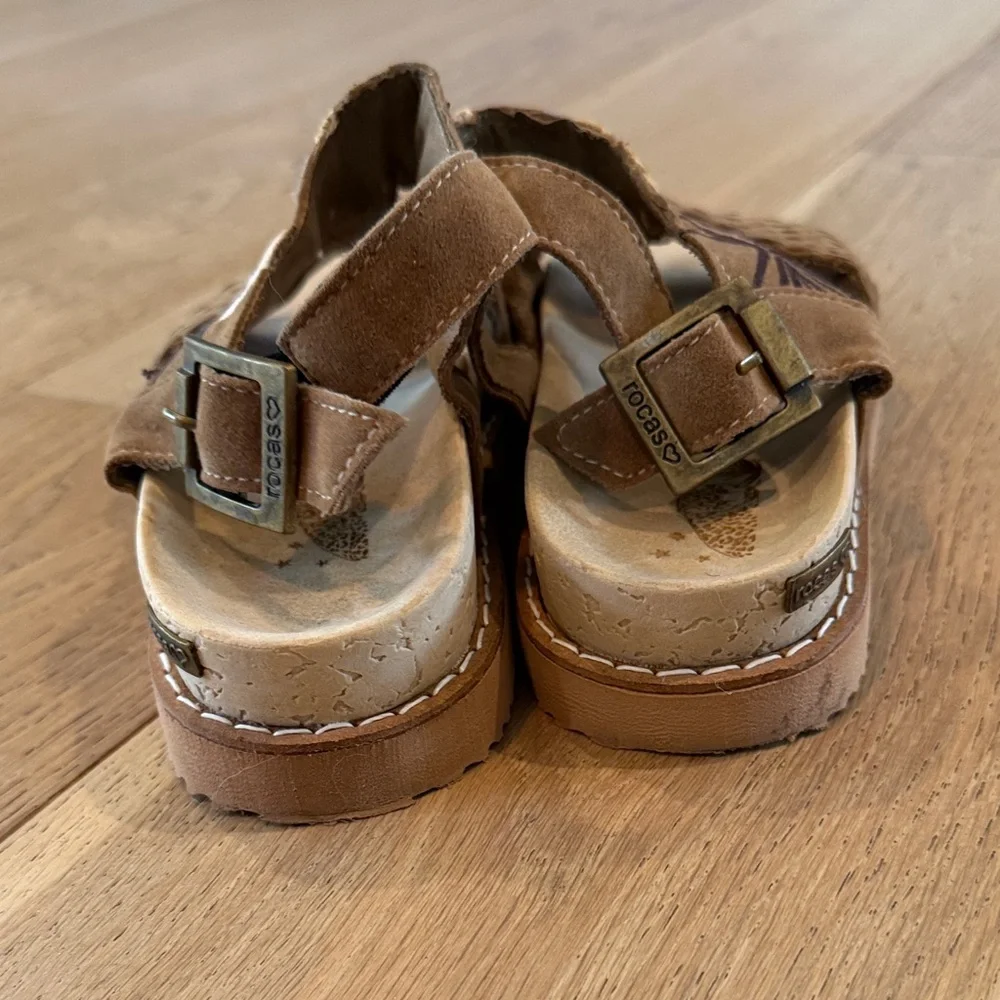Brown Braided Front Platform Sandals with Embroidered Strap